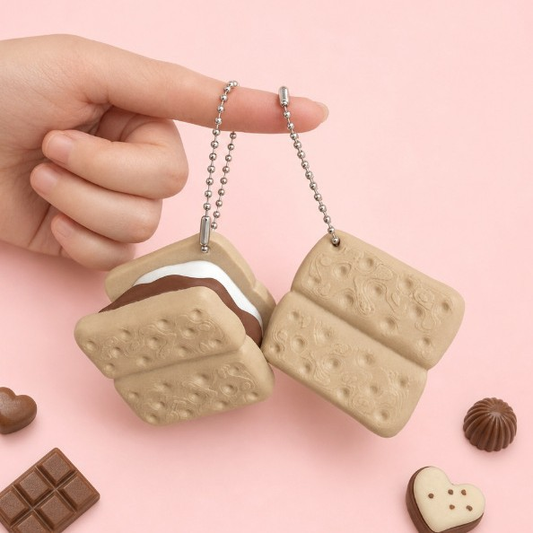3D-Printed Chocolate Cookie Stress-Relief Button Keychain