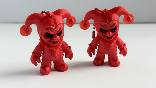 3D-printed red imp keychain/ornament