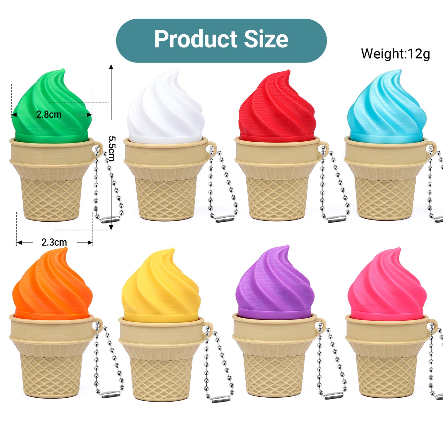 3D-Printed Ice Cream Cone Stress-Relief Keychain