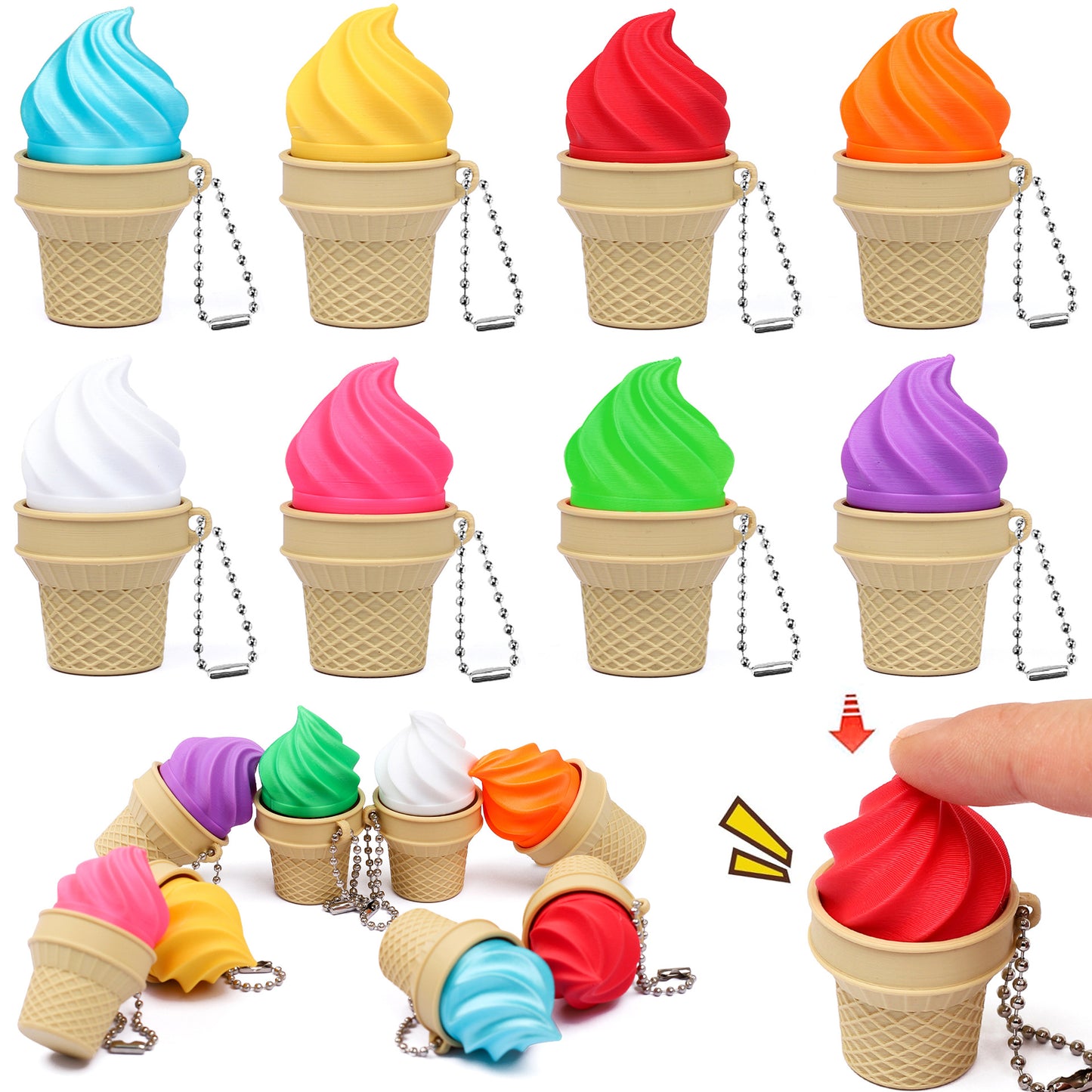 3D-Printed Ice Cream Cone Stress-Relief Keychain
