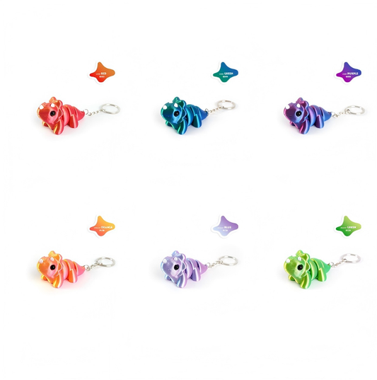 3D-printed multi-colored Triceratops keychain charm