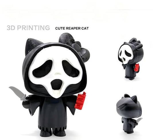 3D printed Halloween black ghost/Grim Reaper cat figurine