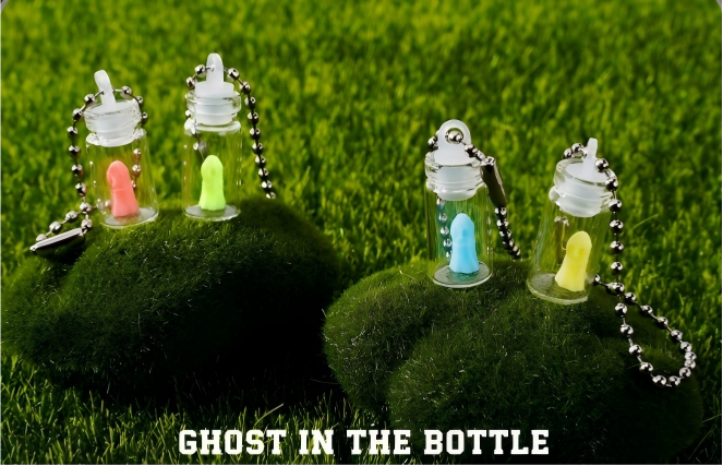 3D-printed glow-in-the-dark "ghost in a bottle" keychain charm