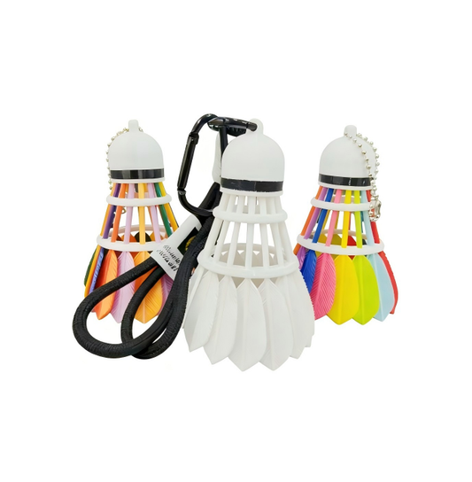 3D-printed colorful badminton shuttlecock keychain charm