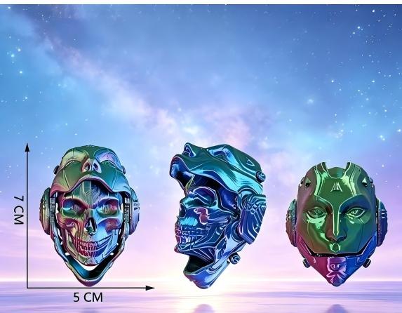 3D printed Halloween articulated skull-robot mask keychain