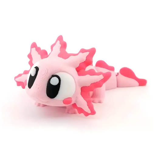 3D-printed big-eyed axolotl keychain charm