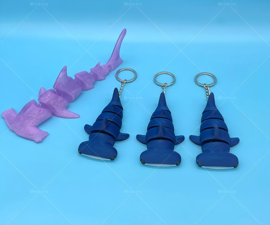 3D-printed cute hammerhead shark keychain charm