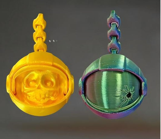 3D printed articulated skull-astronaut helmet keychain