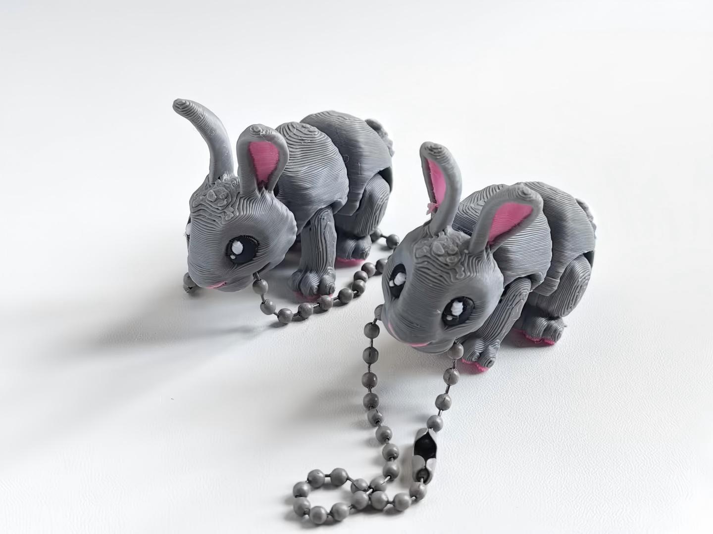 3D printed grey rabbit chain charm