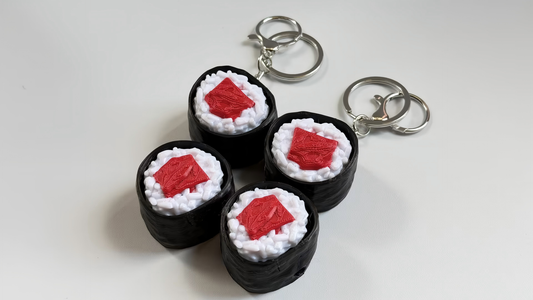 3D-printed sushi-themed keycap-style keychain