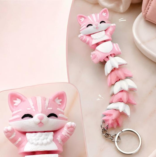 3D-printed cute cat keychain charm