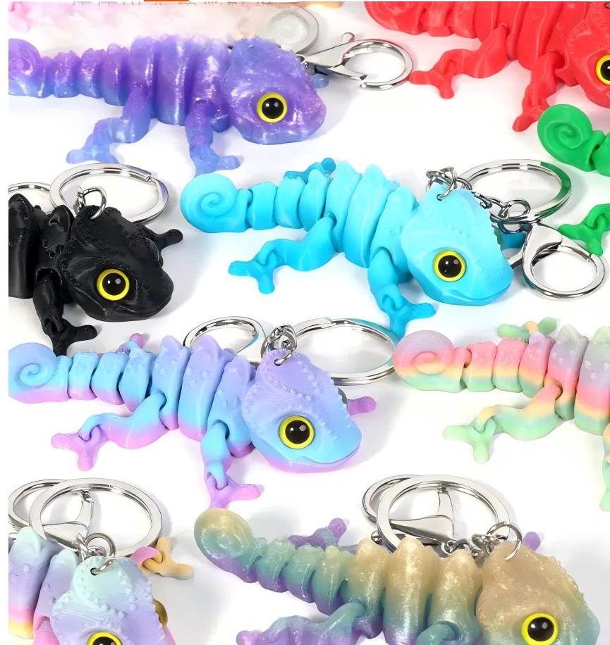3D-printed chameleon keychain charm