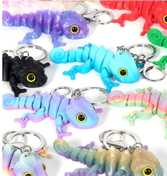 3D-printed chameleon keychain charm
