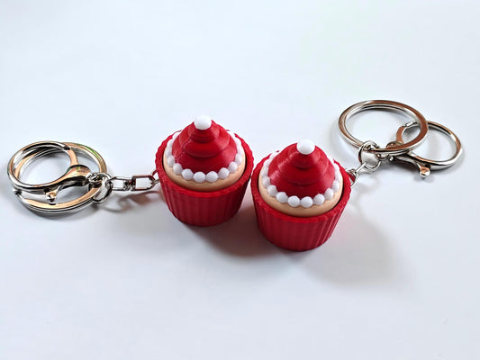 3D-printed Christmas hat cupcake keychain charm