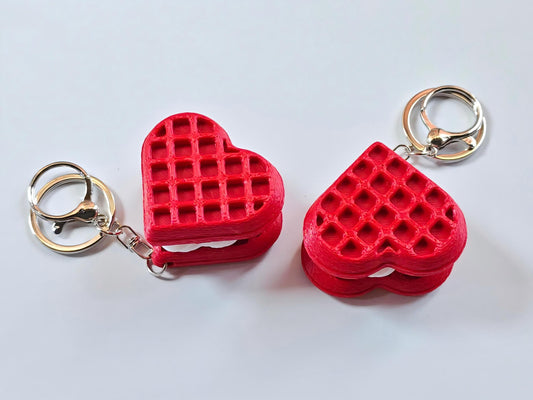 3D-printed heart-shaped waffle keychain charm