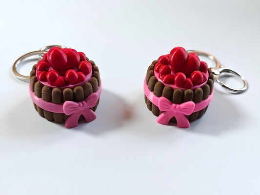 3D-printed heart and bow cake keychain charm