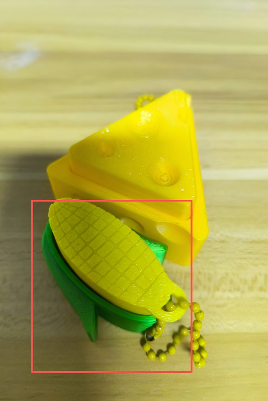 3D-printed color-blocked corn keychain charm