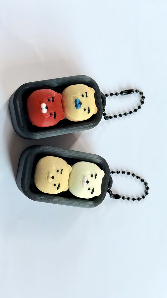 3D printed push-action bear keychain charm