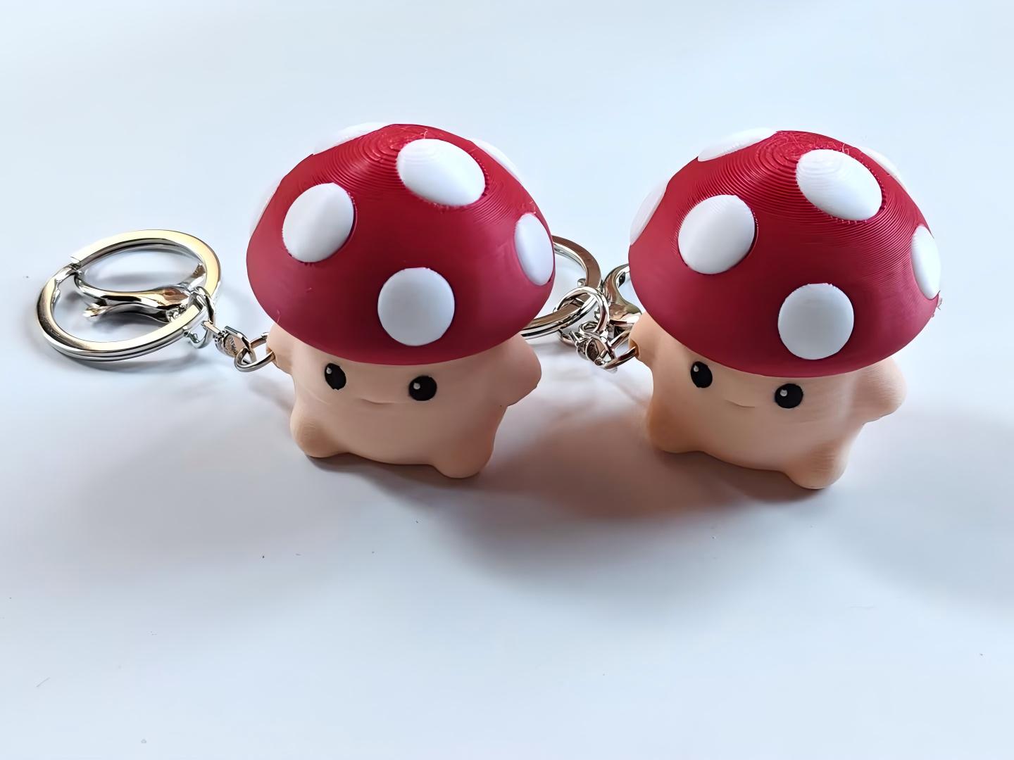 3D-printed red mushroom keychain charm