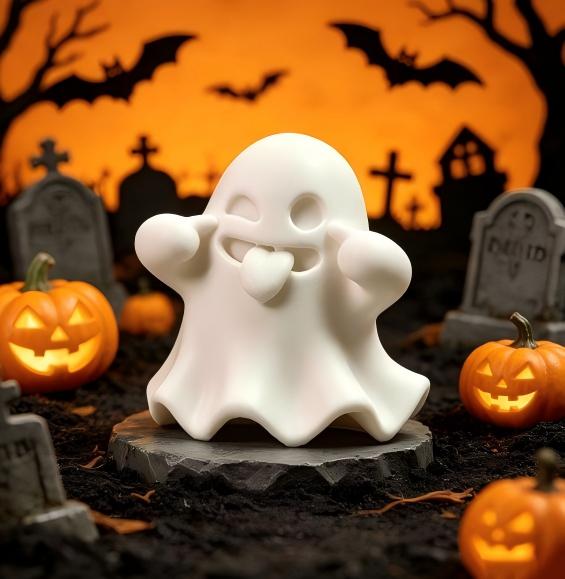 3D printed playful ghost figurine with funny expression